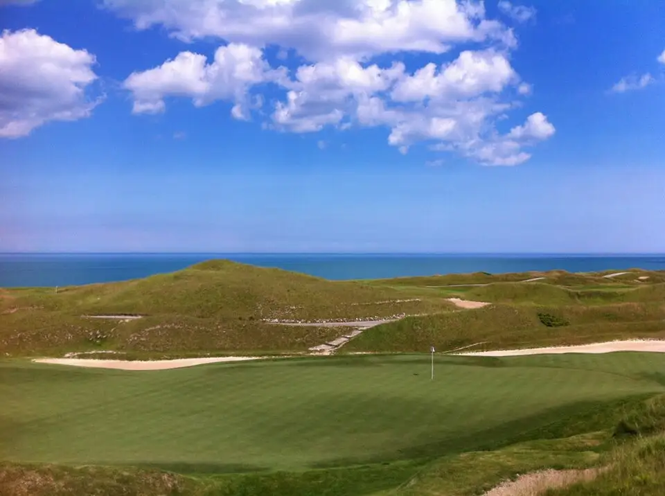 Shoreline view of the 12th hole on Whistling Straits Irish